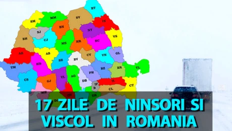 17 zile de viscol și ninsori în luna ianuarie, în România, potrivit meteorologilor EaseWeather