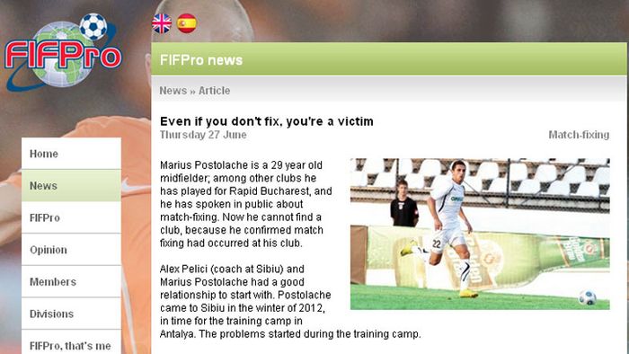 Cazul lui Postolache, dezbătut de FIFPro: "Even if you don't fix, you're a victim"