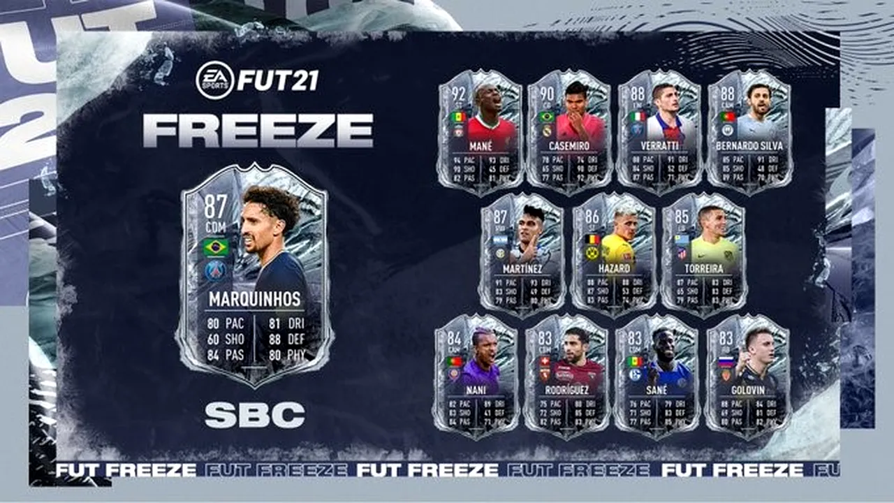 Cum poți obține cardul Freeze al jucătorului Marquinhos, pe poziția de mijlocaș defensiv. Super atribute pentru starul lui PSG în FIFA 21