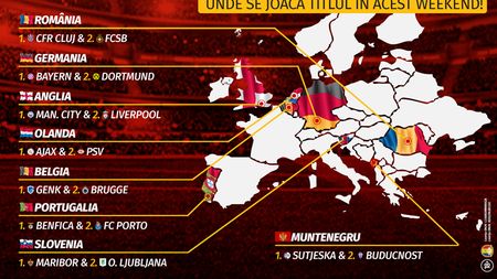 (P) Harta campioanelor din Europa în acest sezon: unde se joacă titlul în acest weekend! LIVE STREAMING ȘI COTE PARIURI