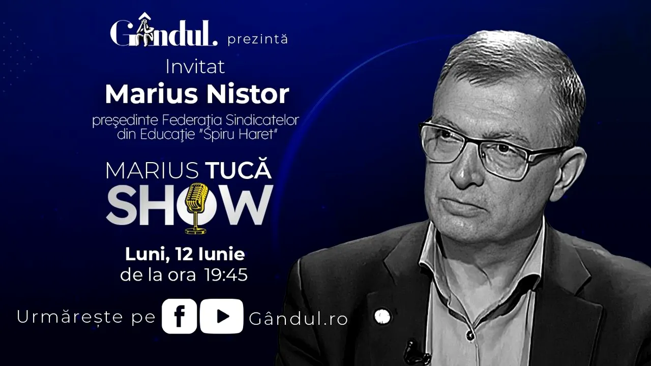 Marius Tucă Show începe luni, 12 iunie, de la ora 19.45, live pe gândul.ro.