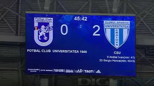 FC U Craiova, ironie maximă în derby-ul Băniei! Cum a fost trecut pe tabelă numele rivalei Universitatea