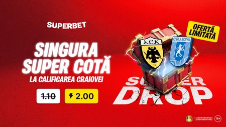 Advertorial. Super Drop într-o zi mare pentru Universitatea Craiova: cotă 2.00 pe Superbet pentru calificare!