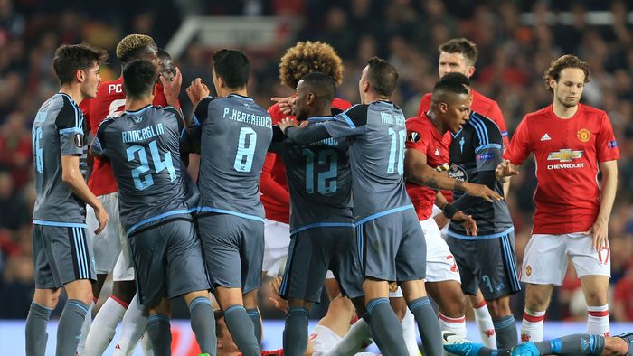Reacția spaniolilor după arbitrajul lui Hațegan din United - Celta 1-1. Faza în care românul "s-a pierdut" în viziunea ibericilor