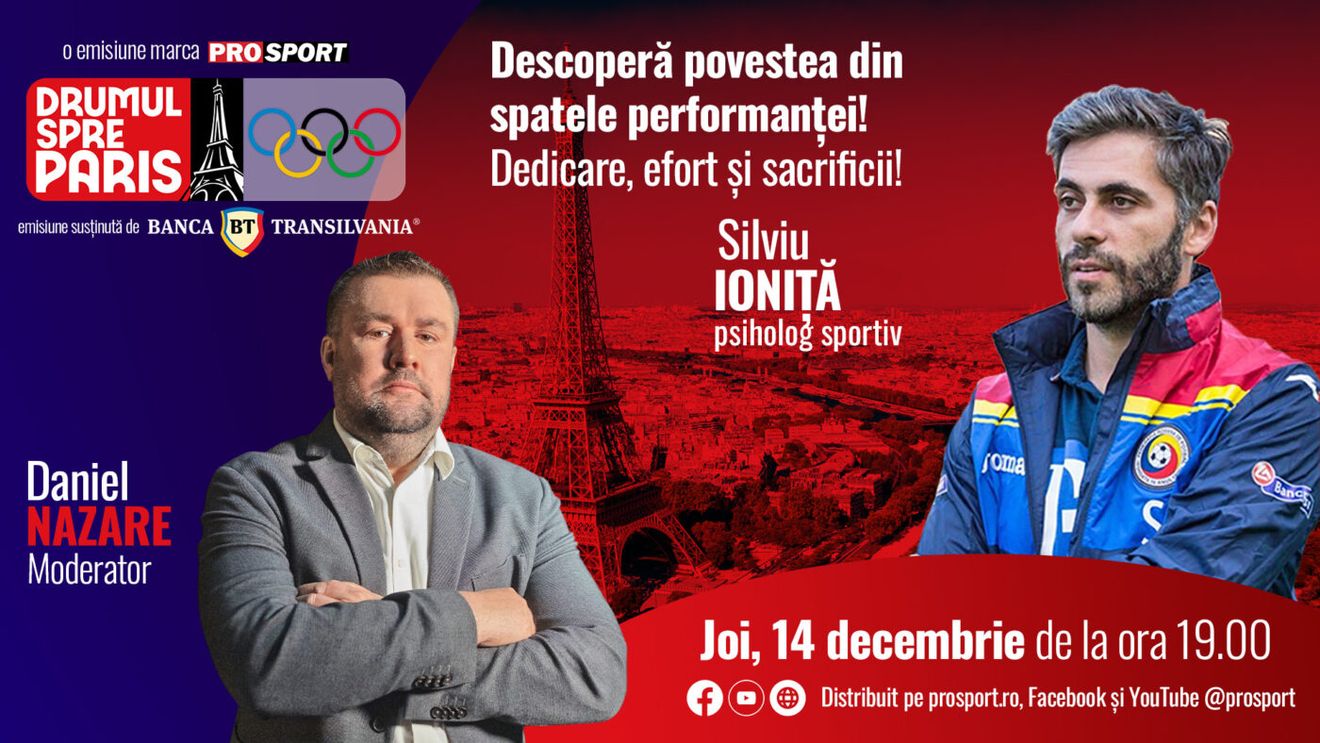 Psihologul sportiv Silviu Ioniță este invitatul emisiunii „Drumul spre Paris” de joi, 14 decembrie, de la ora 19:00