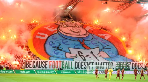 FOTO | Suporterii Legiei nu pot fi „dresați”: mesaj dur la adresa UEFA afișat de polonezi la meciul cu Aktobe