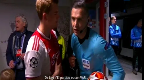 FOTO | Momentul surprins înainte de Ajax – Real Madrid. Întrebarea incomodă a tânărului de Ligt pentru arbitrul Skomina