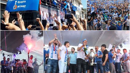 Fiesta în Bănie! Zece mii de olteni și-au sărbătorit eroii în centrul orașului. "Leii" lui Mangia au defilat cu un autocar descoperit și au prezentat cupa. Bancu, Mitriță și Băluță, "vinovați" pentru că evenimentul a fost devansat