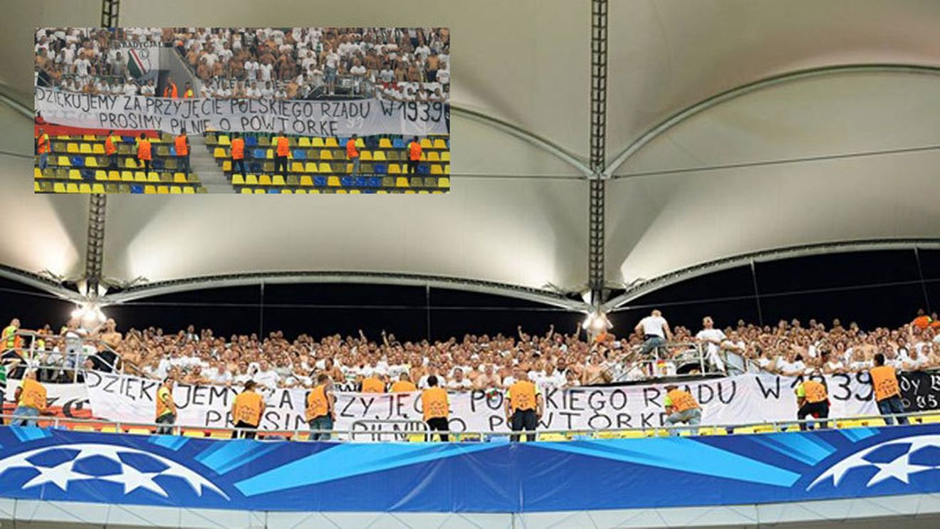 Banner-ul afișat de Fanii Legiei la meciul cu Steaua! Polonezii ne-au mulțumit pentru un moment petrecut acum 74 de ani: "Vă rugăm, repetați gestul!"