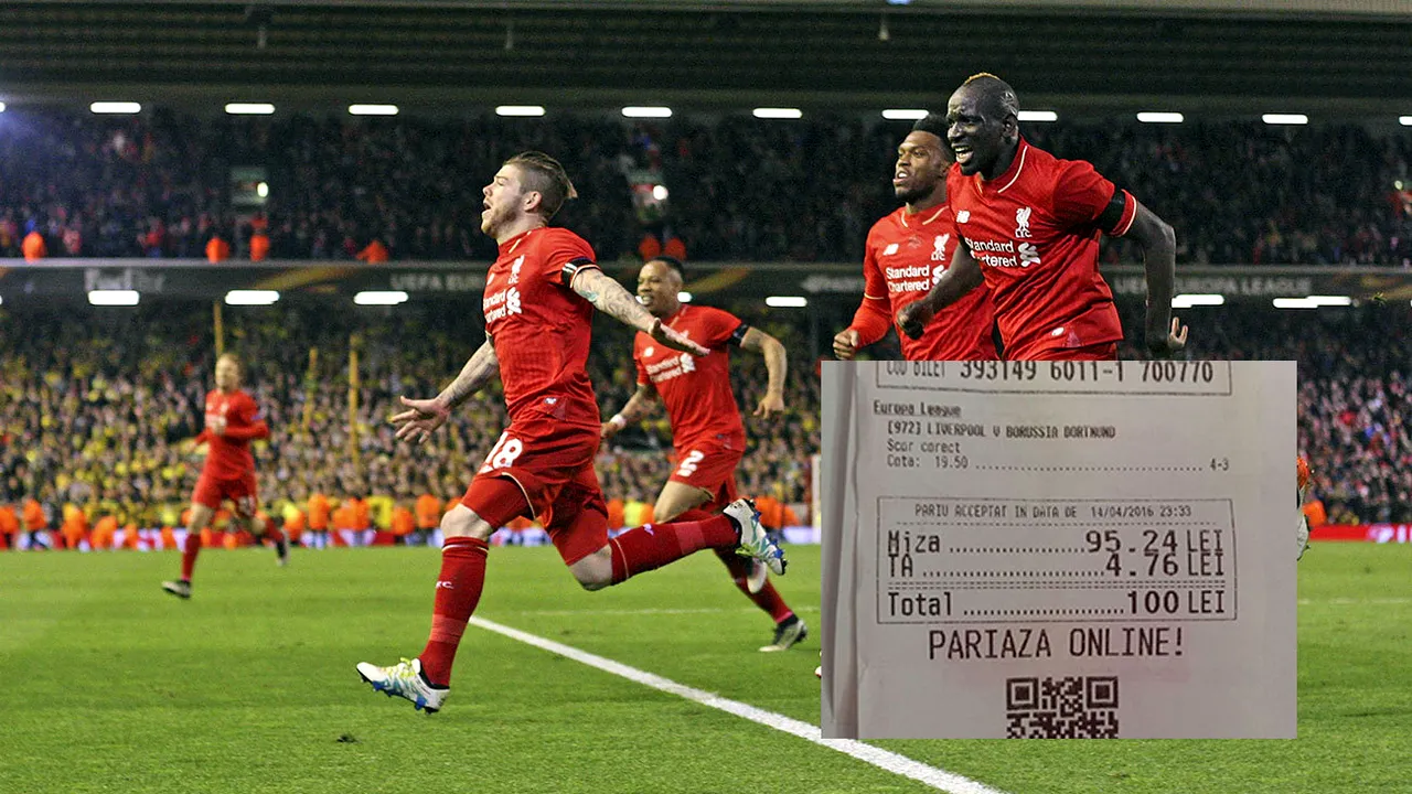 FOTO | A crezut în miracol! Un român a pariat 100 de lei pe meciul Liverpool - Dortmund, la 2-3. Pe ce a mizat și cât a câștigat 20 de minute mai târziu