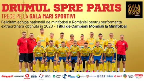 Echipa națională de minifotbal, premiată la Gala Mari Sportivi 2023 pentru titlul mondial care a bucurat o țară întreagă. „Exista o speranță!”. VIDEO