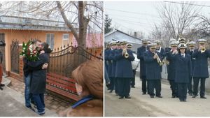 Surpriză de ziua lui Bute: i-au cântat "La Mulți Ani!" cu fanfara, în fața casei părintești din Pechea