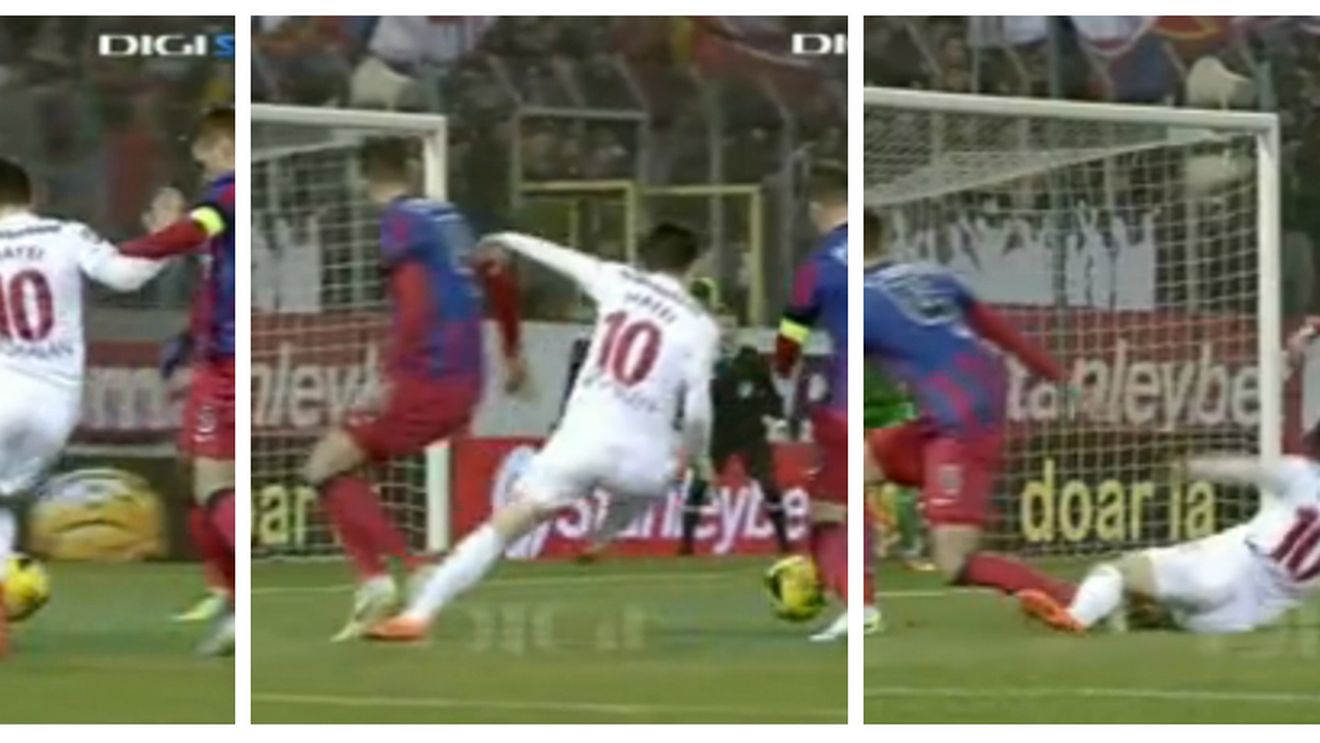 A fost sau n-a fost? Dinamo a cerut penalty, Porumboiu a spus că "a fost", apoi s-a răzgândit: "Matei a alunecat"