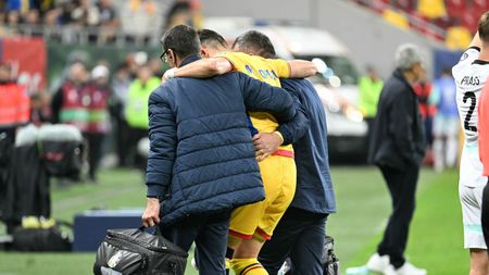 Imaginile durerii după România - Austria 1-0. Suferința lui Mihai Popescu, accidentat grav la genunchi: „E ceva groaznic”. VIDEO