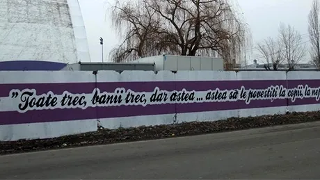 Proiect inedit al fanilor echipei ASU Politehnica.** Un graffiti special cu un citat celebru a fost desenat la Timișoara