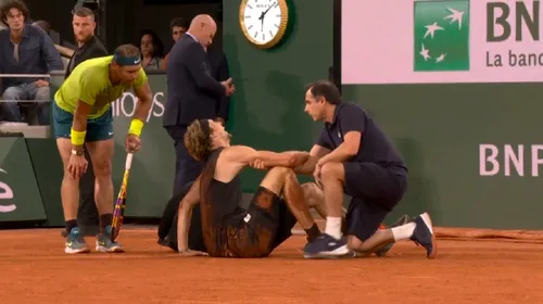 Accidentare șocantă a lui Alexander Zverev în semifinala cu Rafael Nadal de la Roland Garros: neamțul a urlat și s-a zvârcolit la propriu de durere! Spaniolul e în finală | VIDEO