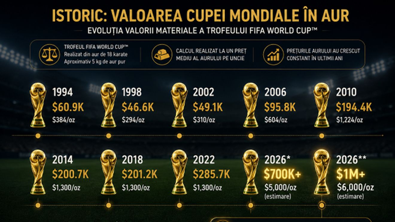 ADVERTORIAL. Cât valorează Cupa Mondială în 2026 ca valoare în aur