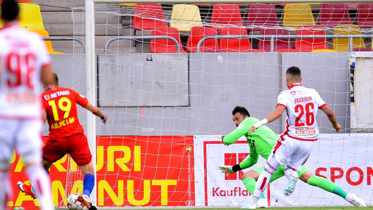 Apărarea dinamovistă, umilită în primul minut al derby-ului cu FCSB! Adrian Petre intră în istoria roș-albaștrilor cu un gol după o fază superbă | FOTO