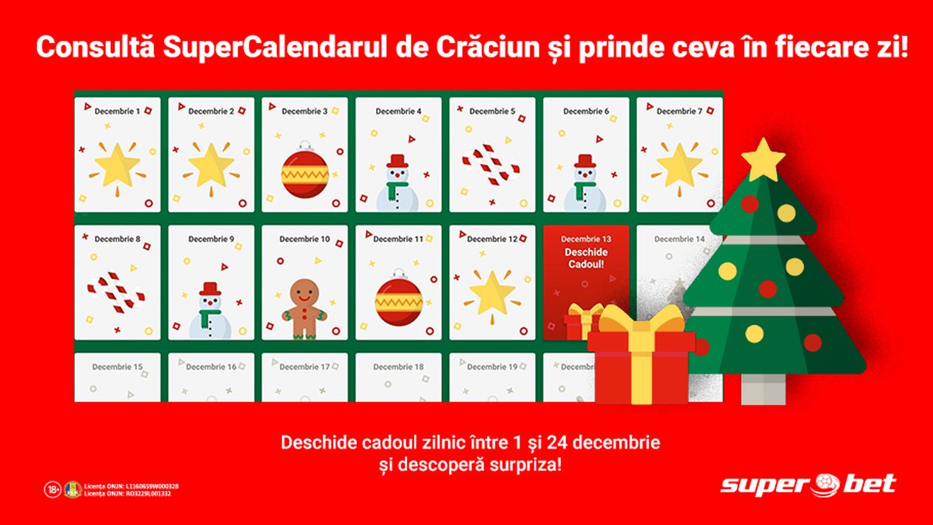 Superbet te răsfață zilnic! Consultă calendarul și deschide sacul lui Moș Crăciun în fiecare dimineață, ca să vezi ce ai primit!