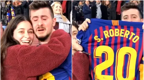 VIDEO | Moment emoționant pe Camp Nou! Un fan al Barcelonei a izbucnit în lacrimi când a primit tricoul lui Sergi Roberto