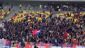 „Steaua suntem noi!” Câți fani au venit să o susțină pe FCSB la meciul cu Shakhtar Karagandy, din Conference League | GALERIE FOTO