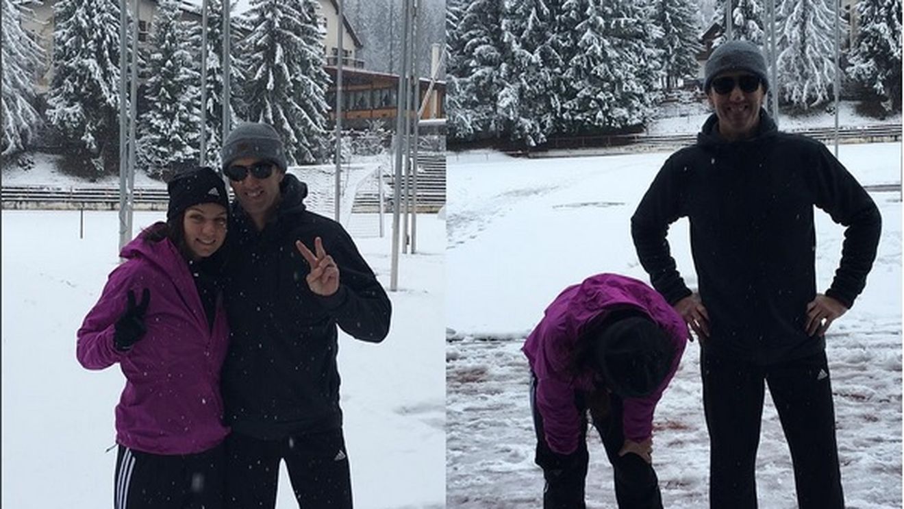 FOTO | Lovitura Simonei Halep la primul antrenament alături de Darren Cahill. Pe cine a "bulgărit" și desertul tradițional de la final