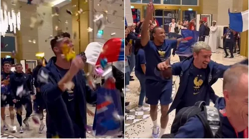 Nebunie la hotelul francezilor! Jucătorii lui Didier Deschamps au fost primiți cu urale și confetti după ce au învins Anglia și s-au calificat în semifinalele Cupei Mondiale din Qatar | VIDEO