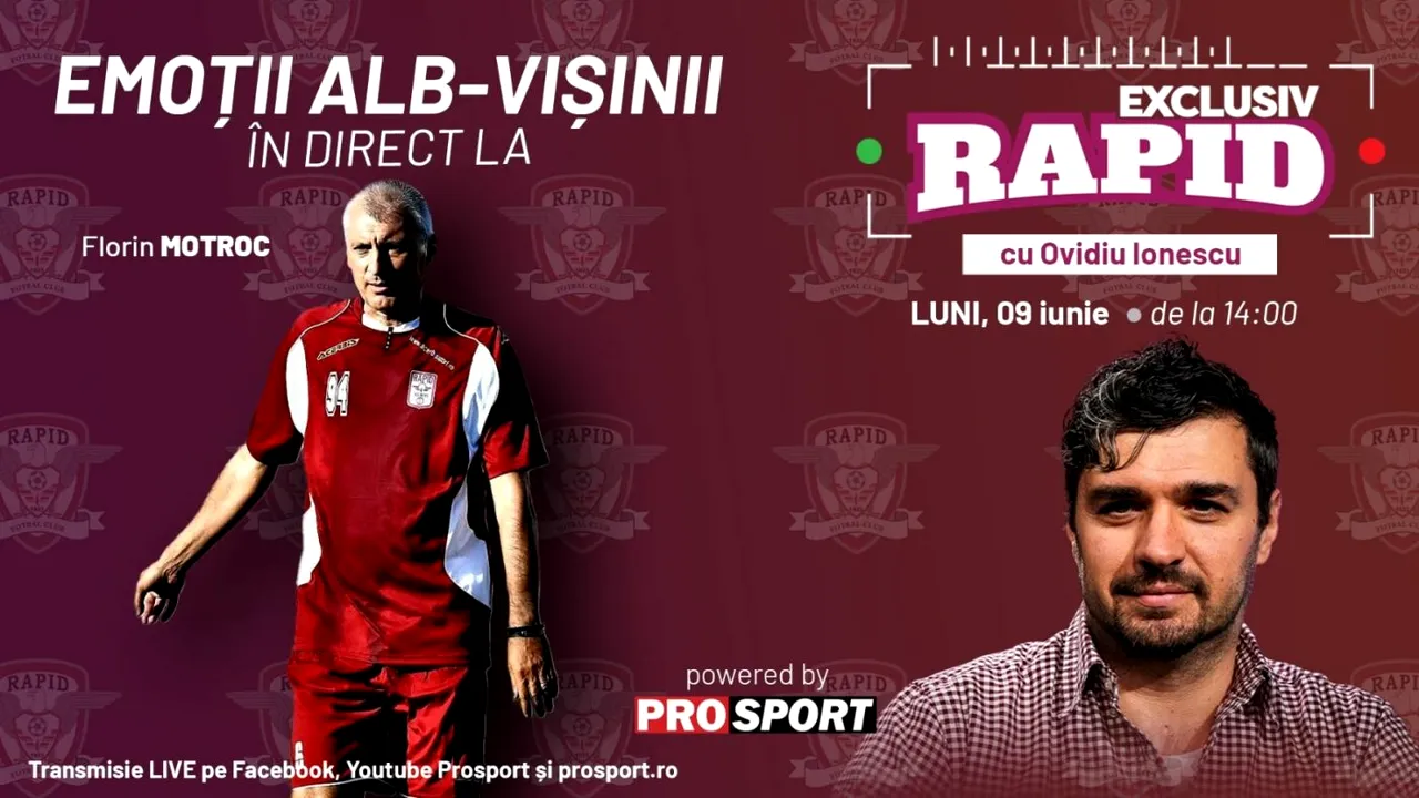 Începem săptămână în forță cu o ediție speciala a emisiunii „EXCLUSIV RAPID”, luni, 9 iunie, de la ora 14:00, în direct pe YouTube – ProSport!