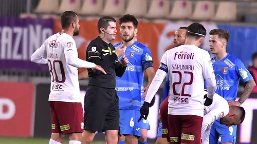 Președintele Chindiei, critici dure pentru arbitrii meciului cu Rapid: „Poate sunt prea mari pentru noi! O să ne pregătim și împotriva lor”. Dezvăluiri din vestiar