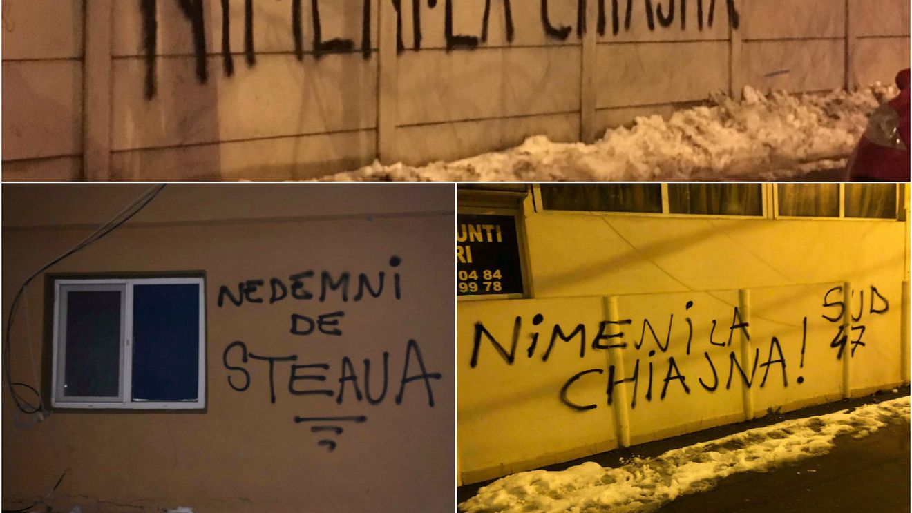 FOTO | Mesaje dure împotriva comandantului Petrea, pe zidurile stadionului Steaua. Galeria insistă: "Nimeni la Chiajna", iar derby-ul cu Academia Rapid se poate disputa cu tribunele goale

