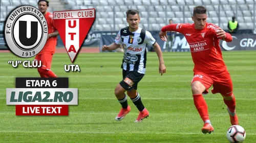 ”U” Cluj și UTA se aleg cu un punct din derby-ul restant al etapei a 6-a. Goga, salvator pe final, după ce arădenii marcaseră printr-un fost jucător al clujenilor