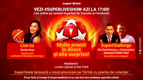 SuperLive Show începe la ora 17:00 pe canalele de Facebook și Youtube ale Superbet! Vino online și dialoghează de la distanță cu Ilie Dumitrescu și Gică Craioveanu!