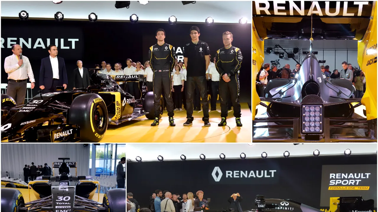 FOTO | Renault revine cu echipă de uzină în Formula 1. Monopostul RS16 a fost prezentat la Paris împreună cu cei doi piloți: Magnussen și Palmer
