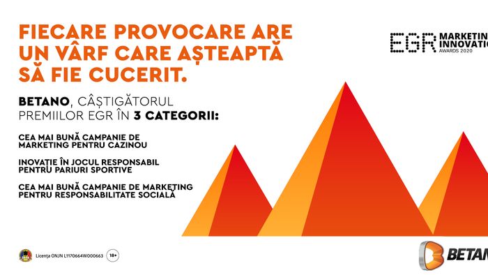 BETANO primește distincție internațională pentru Inovație în Joc Responsabil! Compania primește trei distincții internaționale în cadrul EGR Marketing & Innovation Awards 2020