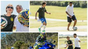 FOTO: Schimb de experiență între doi campioni mondiali. MotoGP pentru Cafu și fotbal pentru Valentino Rossi