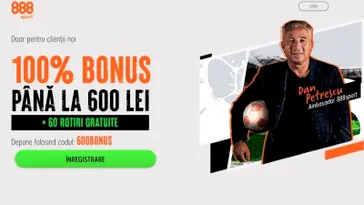 888Sport bonus de bun venit – 100% până la 600RON + 60 FREESPINS (P)