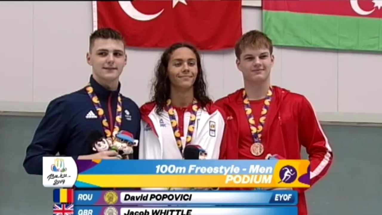 Noua minune a înotului românesc! David Popovici - medalie de aur la Festivalul Olimpic al Tineretului European de la Baku. Puștiul de la Steaua a reușit un timp fantastic la 100 m liber
