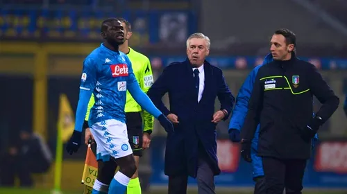 Scandal cu tentă rasistă la Inter – Napoli! Koulibaly, „vânat” tot meciul pe „Meazza”. Ancelotti, un car de nervi: „Data viitoare ieșim de pe teren!”