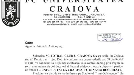 Craiova a cerut control antidoping pentru meciul cu Dinamo!