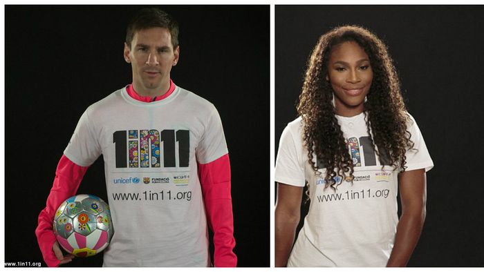 Messi și Serena Williams au început anul în aceeași echipă. Cei doi sportivi susțin campania UNICEF "1 din 11"
