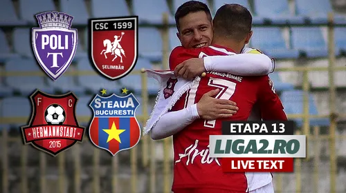 Steaua învinge FC Hermannstadt și îi produce primul eșec în acest sezon! Politehnica Timișoara a obținut doar o remiză cu CS Comunal Șelimbăr