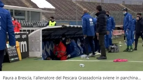 Momente de groază la Brescia-Pescara în Serie B! Antrenorul oaspeților s-a prăbușit pe gazon. Nu era la prima problemă cardiacă din viața sa