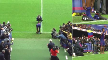 Moment "altfel" la prezentarea ultimului transfer al Barcelonei. VIDEO | A renunțat la ghete și a pășit desculț pe Camp Nou