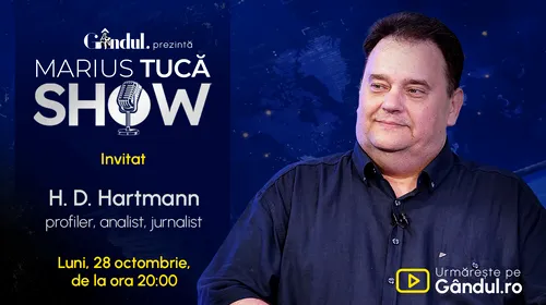 Marius Tucă Show începe luni, 28 octombrie, de la ora 20.00, live pe Gândul. Invitat: H. D. Hartmann