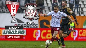 Rapid câștigă la Arad și UTA ratează șansa să sărbătorească promovarea matematică. Giuleștenii au întors scorul în repriza secundă și rămân în cursa pentru Liga 1