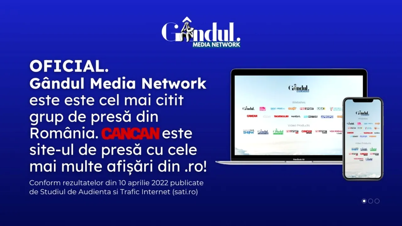 OFICIAL. Grupul Gândul este cel mai citit grup de presă din România. CANCAN este site-ul de presă cu cele mai multe afișări din .ro!