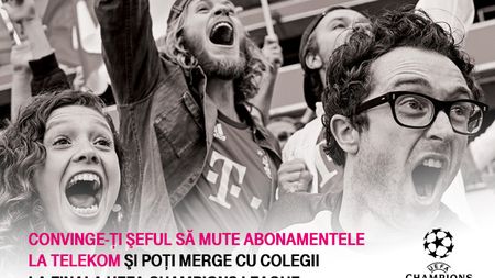 (P) Telekom Romania te trimite la finala UEFA Champions League 2019 "Convinge-ți șeful!" să porteze abonamentele companiei la Telekom și câștigă 10 bilete pentru tine și echipa ta!