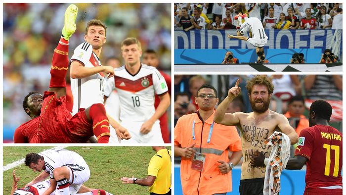FOTO | Acrobații, sânge și un suporter pe teren în Germania - Ghana 2-2. Cele mai bune imagini ale celei mai spectaculoase reprize de la Mondial