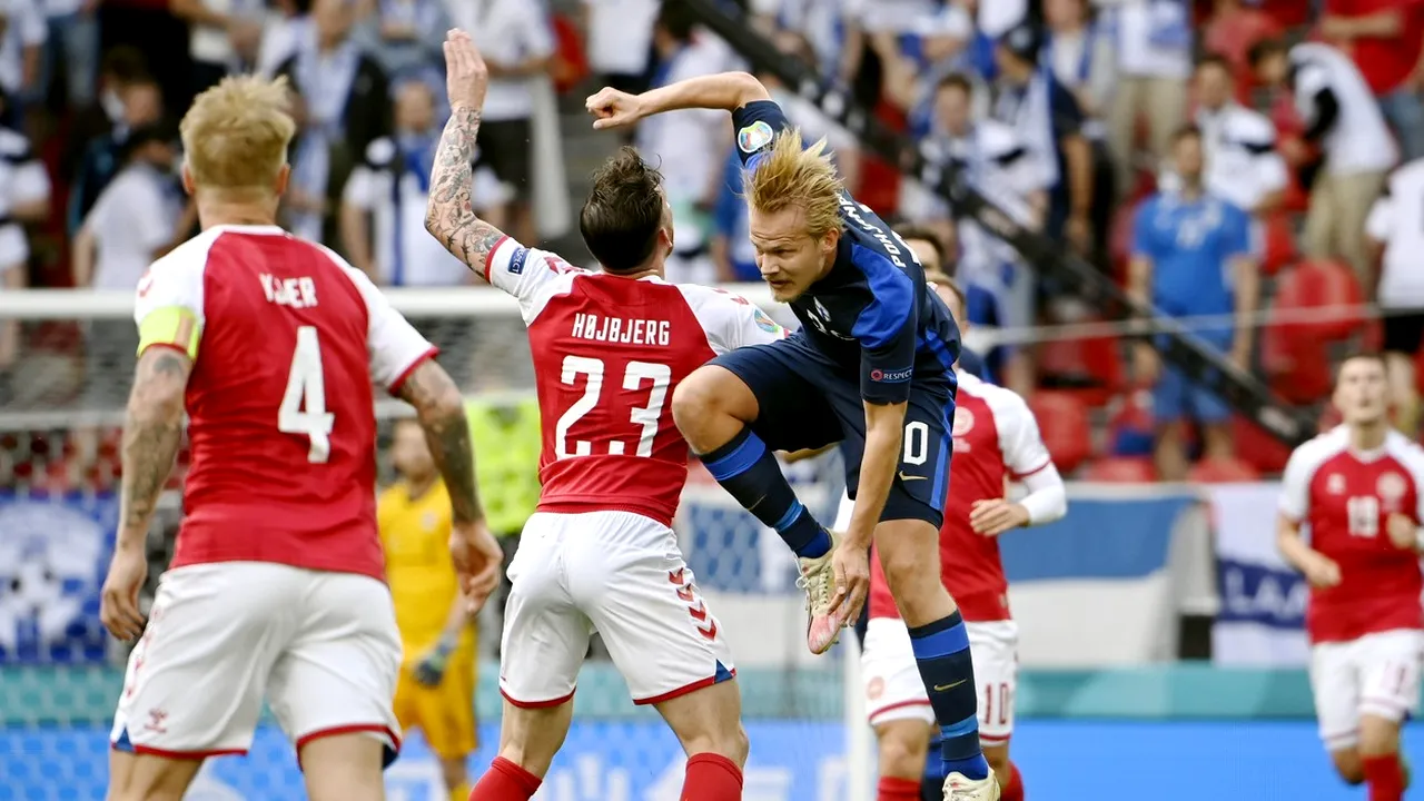 Danemarca - Finlanda 0-1, în Grupa B de la EURO 2020. Hojberg a ratat un penalty, după ce Eriksen a fost aproape de o dramă
