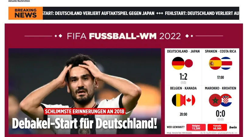 Ce scrie presa din Germania după rușinea istorică din meciul cu Japonia de la Campionatul Mondial din Qatar! „Începem cu un dezastru” / „Samuraii albaștri au luat Germania în sabie”